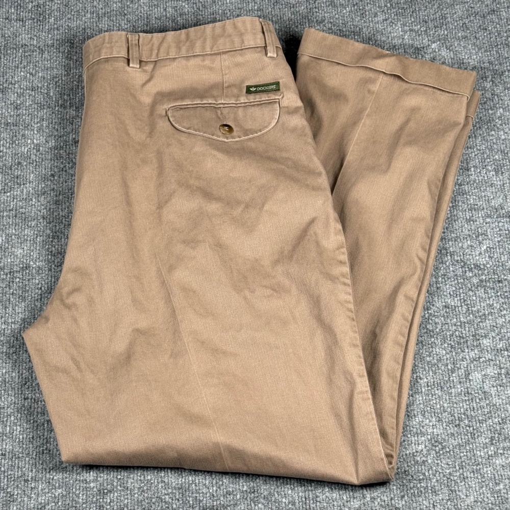 Vintage Dockers Khaki‎ Corduroy Relaxed Fit Pleated Pants 38x30 Waist 36 Y2K 90s